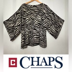 Chaps Sheer Top Zebra‎ Animal Print Mob Wife Wide Sleeve Cinch Waist Blouse XL